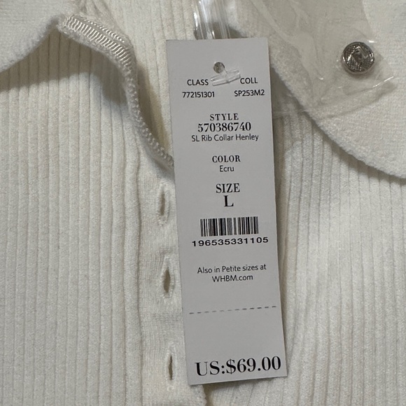 White House Black Market Ecru Ribbed Henley Top - Picture 2 of 5